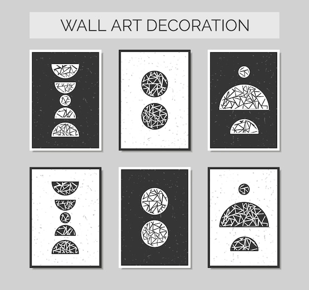 Modern wall art poster and cover template of abstract geometric shapes with boho shapes element