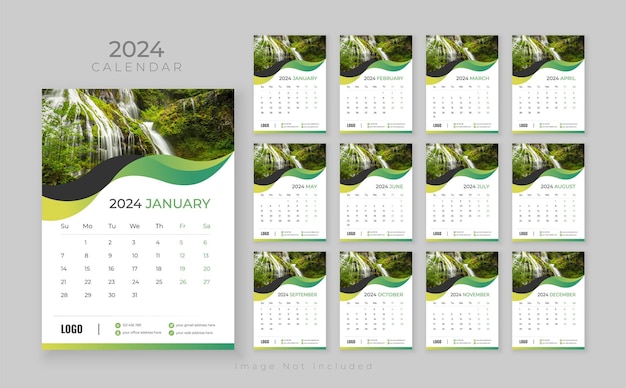 Вектор Современный дизайн настенного календаря на новый 2024 год