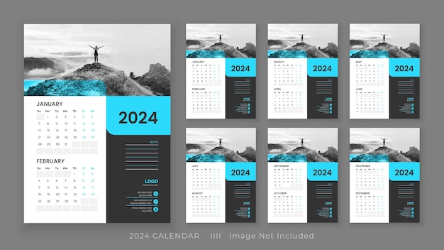 Modern wall calendar design for new year 2024