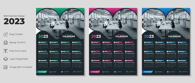 Modern wall calendar design template 2023 with black background