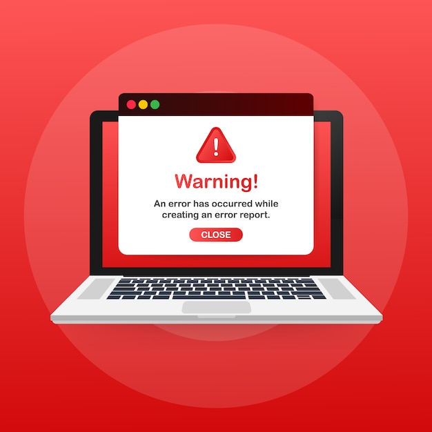 Modern warning pop up with flat design on red template