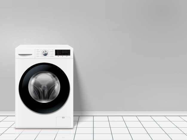 Vector modern washing machine in empty laundry room