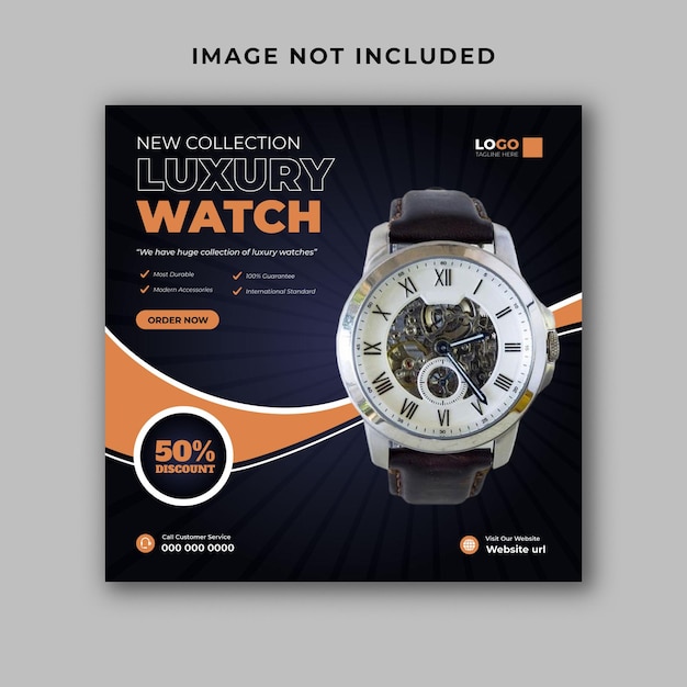 Modern watch brand product sale and promotional social media post banner template design