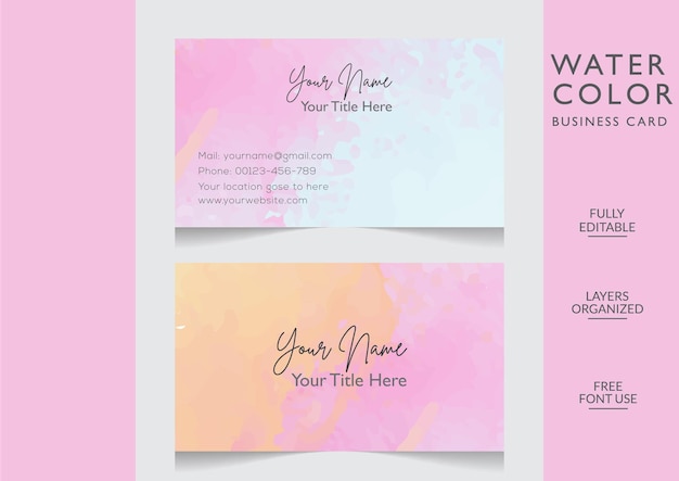 Modern watercolor business card editable template