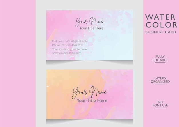 Modern watercolor Business card editable template