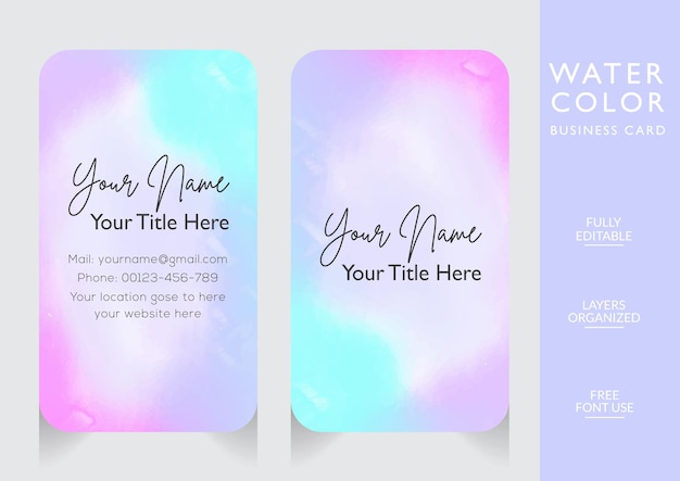 Modern watercolor rounded business card vector vertical template