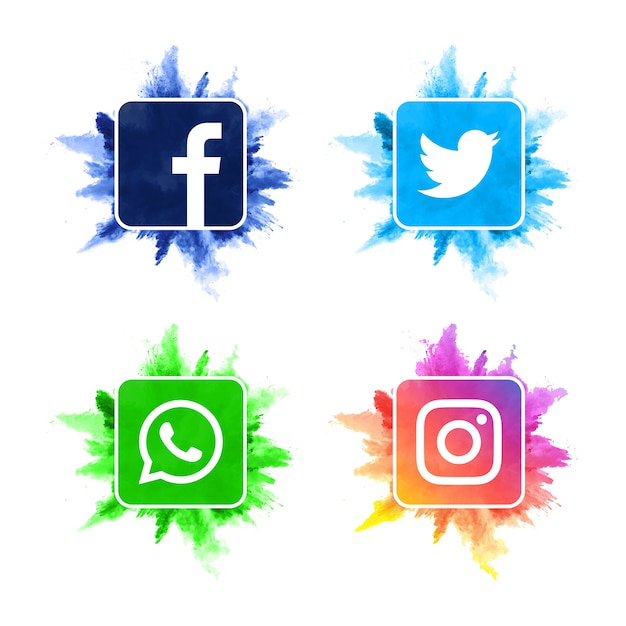 Vector modern watercolor social media icon collection