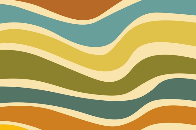 レトロな抽象的なデザインの現代の波 60 年代 70 年代のヒッピー ベクトルの虹