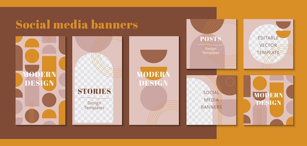 Banner web moderno per app mobili di social media dal design geometrico nei colori della terracotta