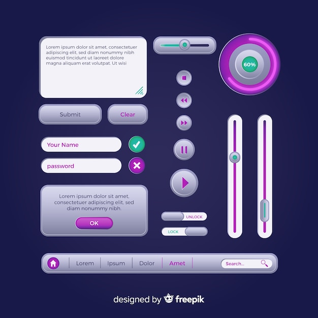 Vector modern web design button collection with flat design