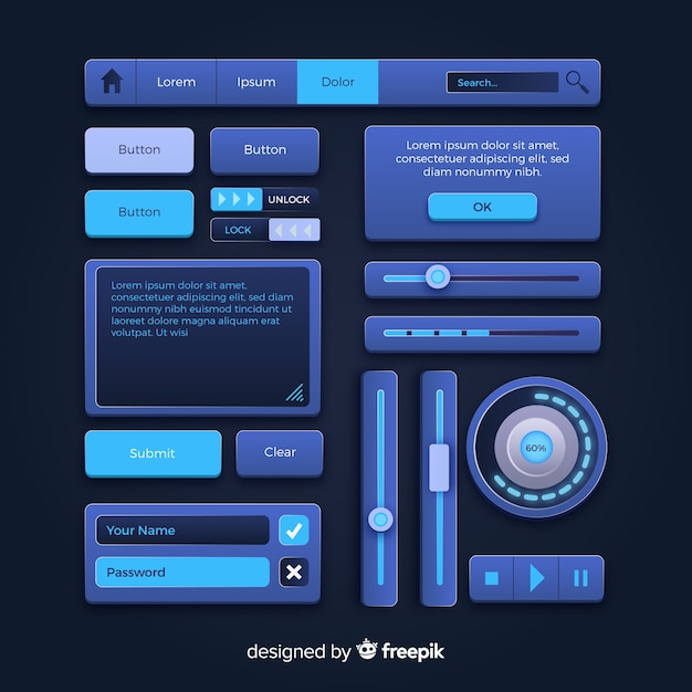 Vector modern web design button collection with flat design