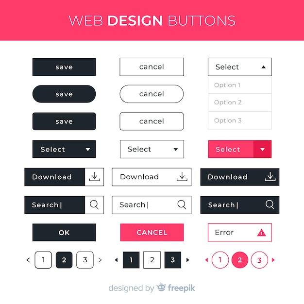 Modern web design button collection with flat design