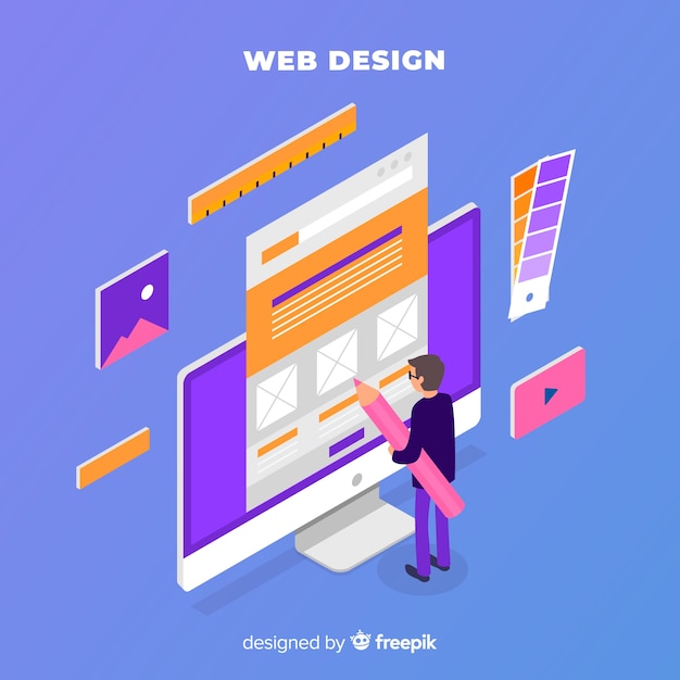 Modern web design concept with isometric view