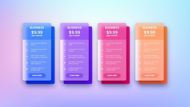 Modern web pricing table design for business