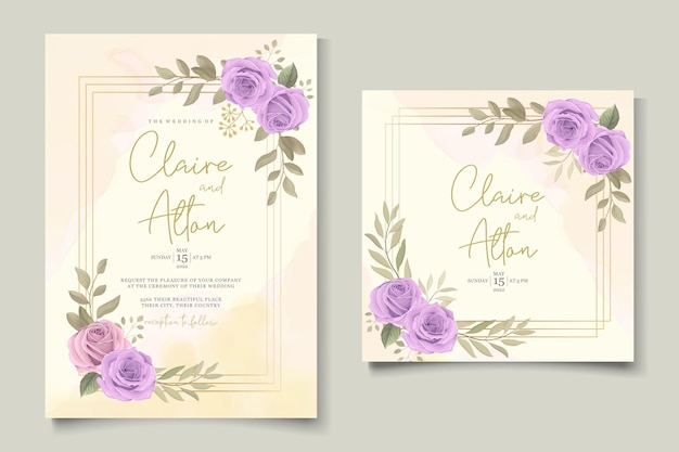 Design moderno della carta di nozze con rose viola