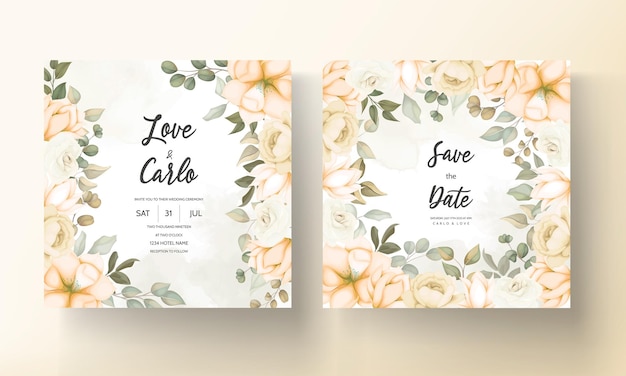 Vector modern wedding invitation card with beautiful flowers