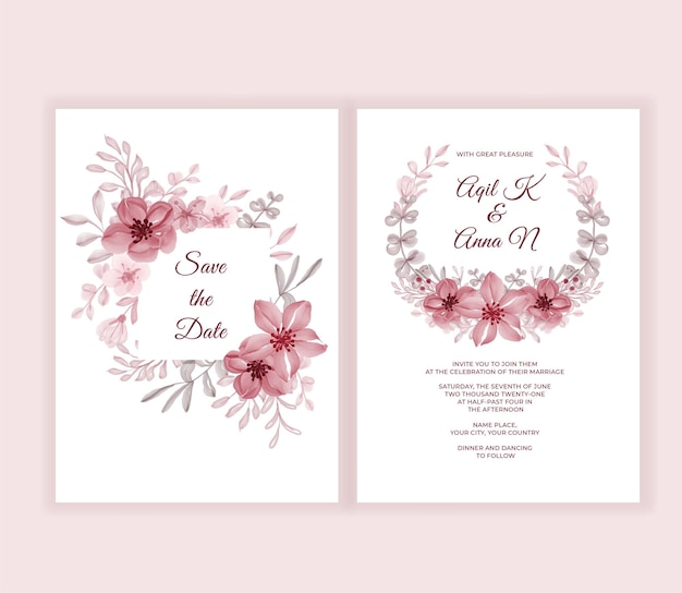 Carta di invito matrimonio moderno con bellissimi fiori rosa