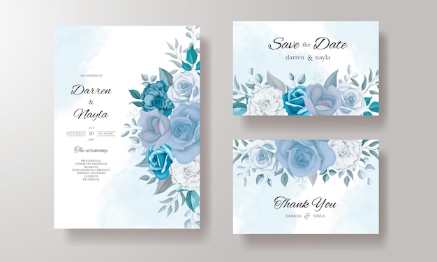 Carta di invito matrimonio moderno con fiori blu