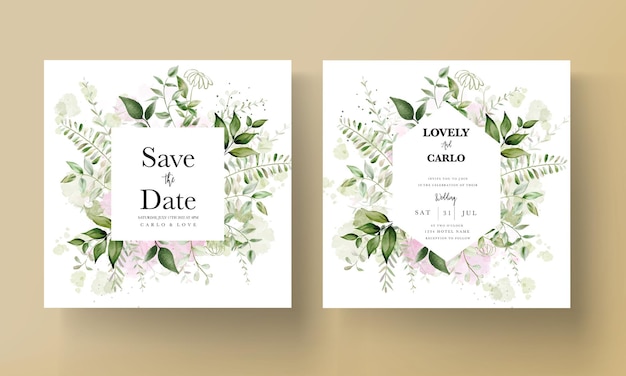 Vector modern wedding invitation card with watercolor leaves