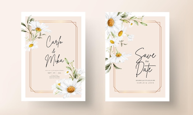 Vector modern wedding invitation template with vintage daisy flower