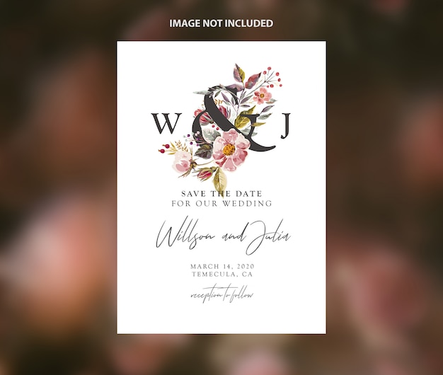 modern wedding save the date watercolor foliage vector template