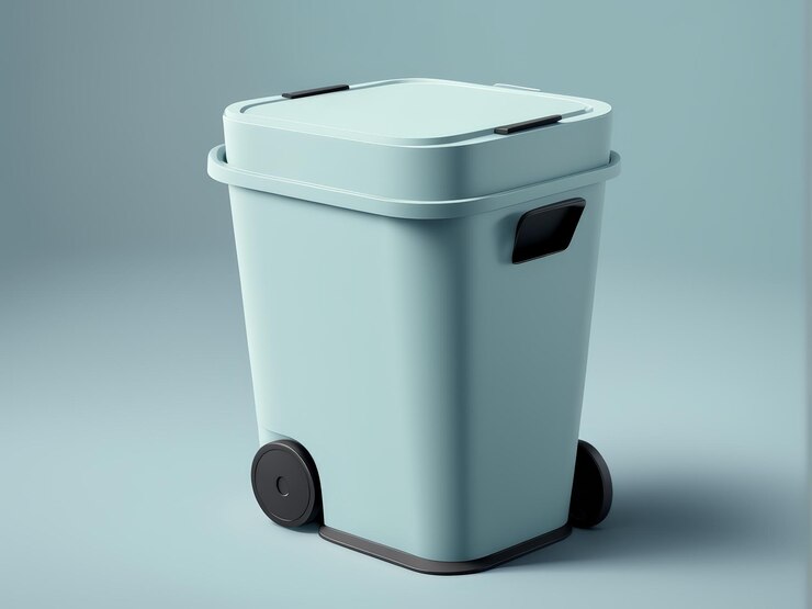 Vector modern wheeled trash can with side handles in grey background illustration