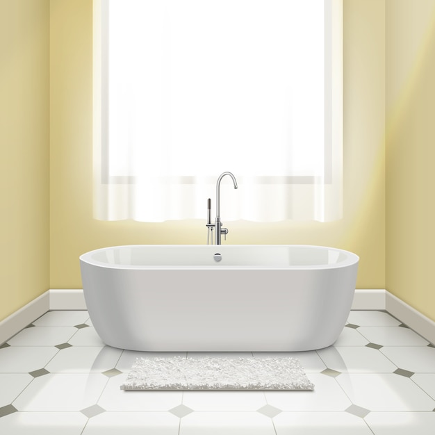 Modern white bathtub in interior illustration of bath