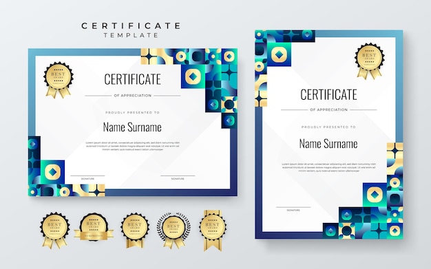 modern white and blue certificate of completion template with vibrant bold color abstract graphic background