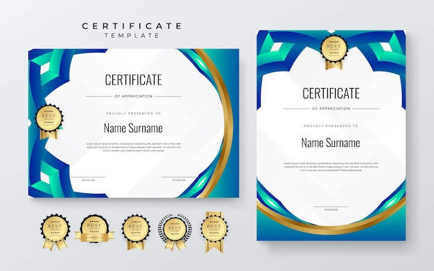 modern white and blue certificate of completion template with vibrant bold color abstract graphic background