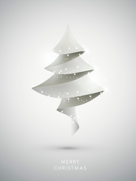 Modern white christmas tree on snowy background