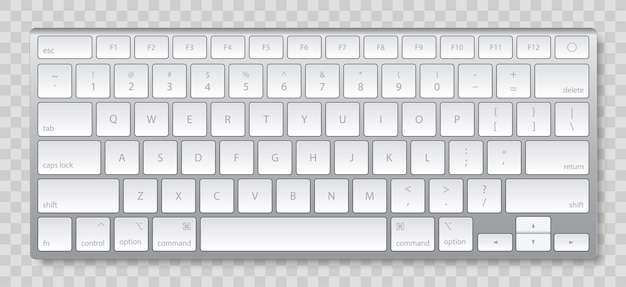 Modern white computer keyboard on transparent background Vector illustration