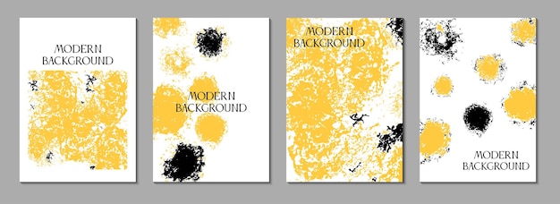 Modern white cover design collection Abstract brush stroke grunge texture Yellow and black blots art