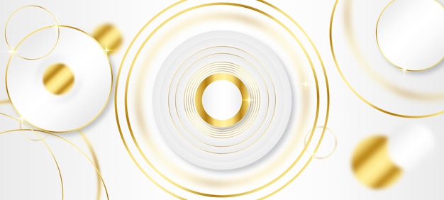 Modern white and gold abstract background. luxury circle background with 3d overlap layered