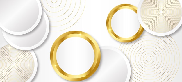 Modern white and gold abstract background. luxury circle background with 3d overlap layered
