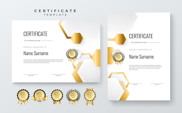 Modern white gold certificate of achievement template with place for your content white black and gold design