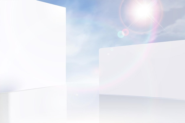 벡터 3d 그림에서 현대 흰 벽과 푸른 하늘 배경
