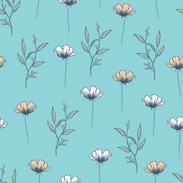 Modern wildflowers seamless pattern design Seamless pattern with spring flowers and leaves