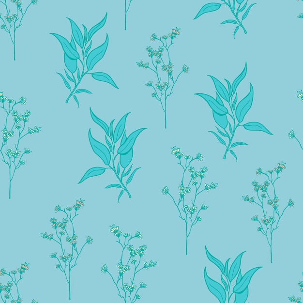 Modern wildflowers seamless pattern design. Seamless pattern with spring flowers and leaves