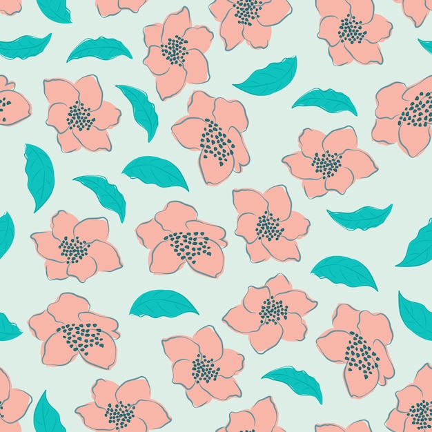 Modern wildflowers seamless pattern design. Seamless pattern with spring flowers and leaves