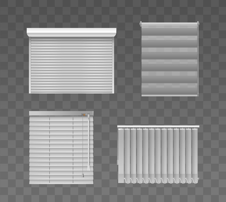 Vector 透明な背景に隔離されたローラーとヴェネツィアのブラインドデザインを含む近代的な窓ブラインド