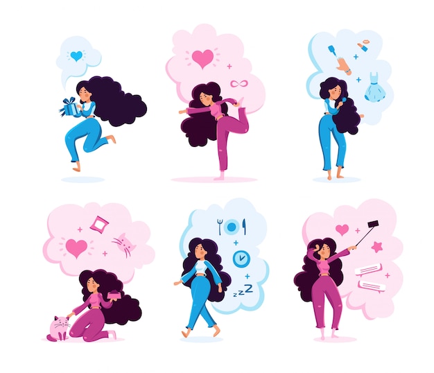 Vector modern woman in various situations set