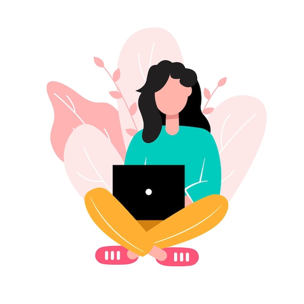 Vettore donna moderna che lavora con il computer consulente online per studenti freelance illustrazione vettoriale