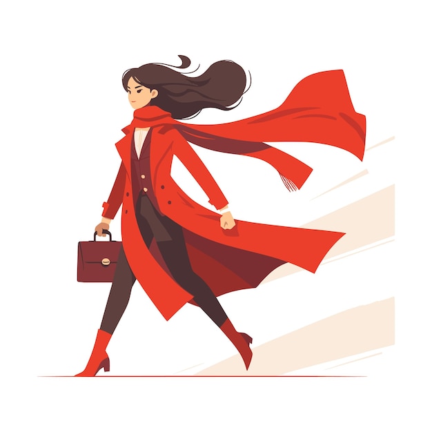 a modern women in action in heroic style flat vector illustration