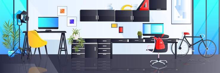Vector modern workplace cabinet empty no people living room interior with furniture horizontal 