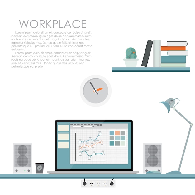 Modern Workplace.   illustration. Flat Computing Background