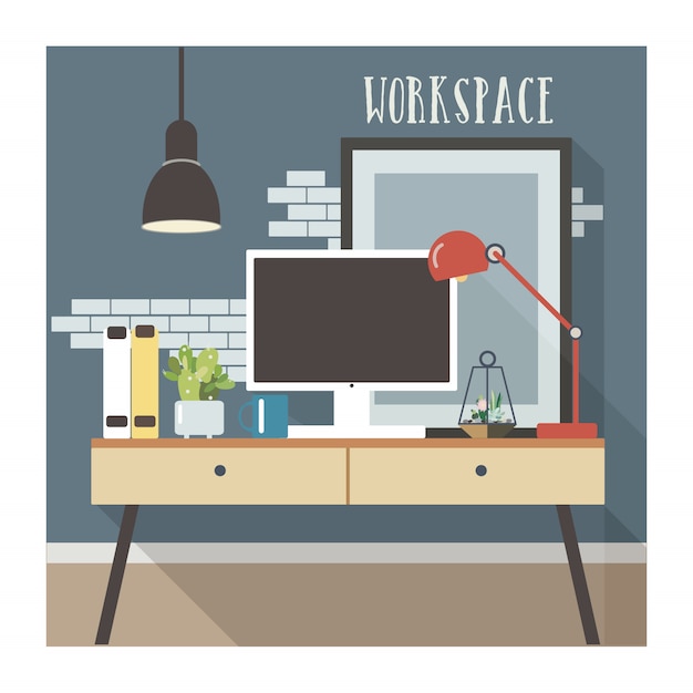 Modern workplace interior in loft style illustration