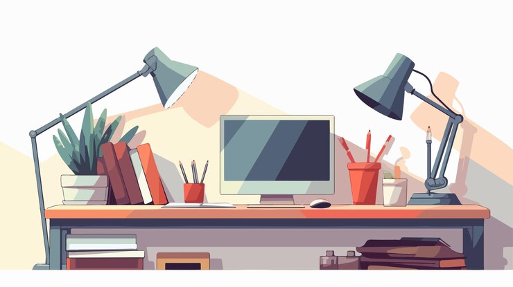 Vector modern workspace design with home and office elements