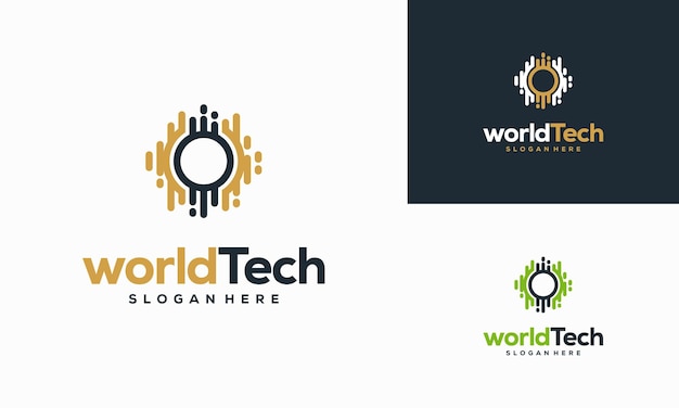 Vettore il logo modern world tech progetta l'illustrazione vettoriale del concetto, il modello del logo abstract circle technology, il logo wire tech progetta il vettore