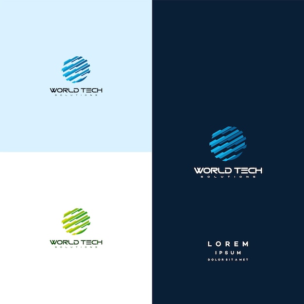 Il logo modern world tech progetta l'illustrazione vettoriale del concetto, il modello del logo abstract circle technology, il logo wire tech progetta il vettore