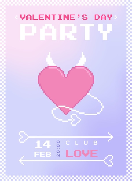 Modern y2k pixel devil heart design valentines day party invitation and poster